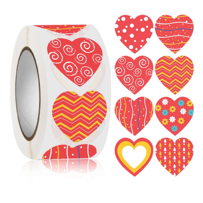 Roll Pack Valentine Day Heart Love Sticker Self-adhesive Label, 2.5cm / 1 Inch