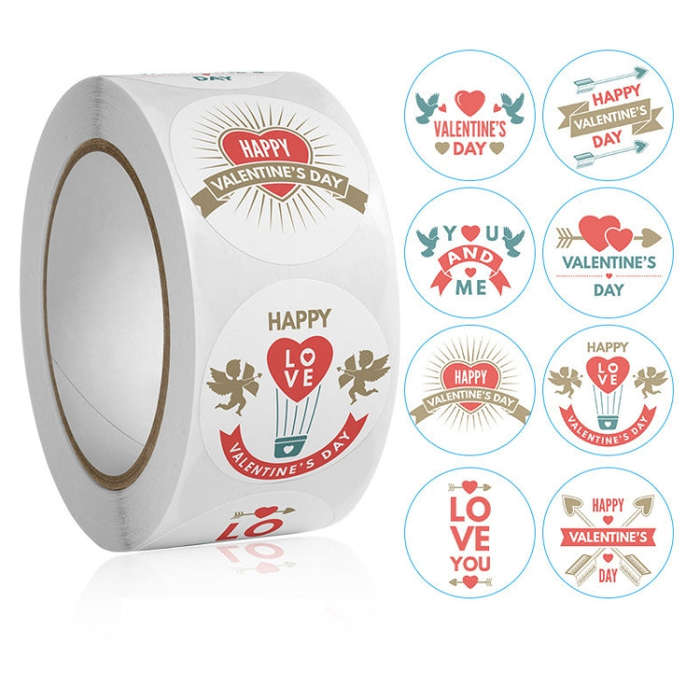 Roll Pack Valentine Day Heart Love Sticker Self-adhesive Label, 2.5cm / 1 Inch