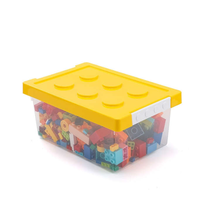 Children Building Blocks Toy Storage Box Transparent Storage Box With Lid, Yellow, Red, Green, Blue