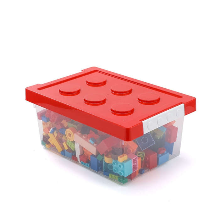 Children Building Blocks Toy Storage Box Transparent Storage Box With Lid, Yellow, Red, Green, Blue