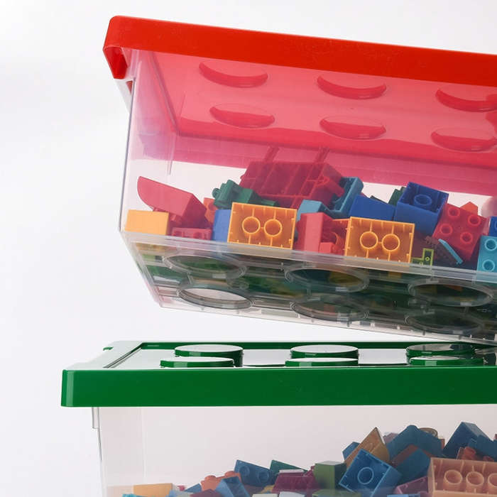 Children Building Blocks Toy Storage Box Transparent Storage Box With Lid, Yellow, Red, Green, Blue