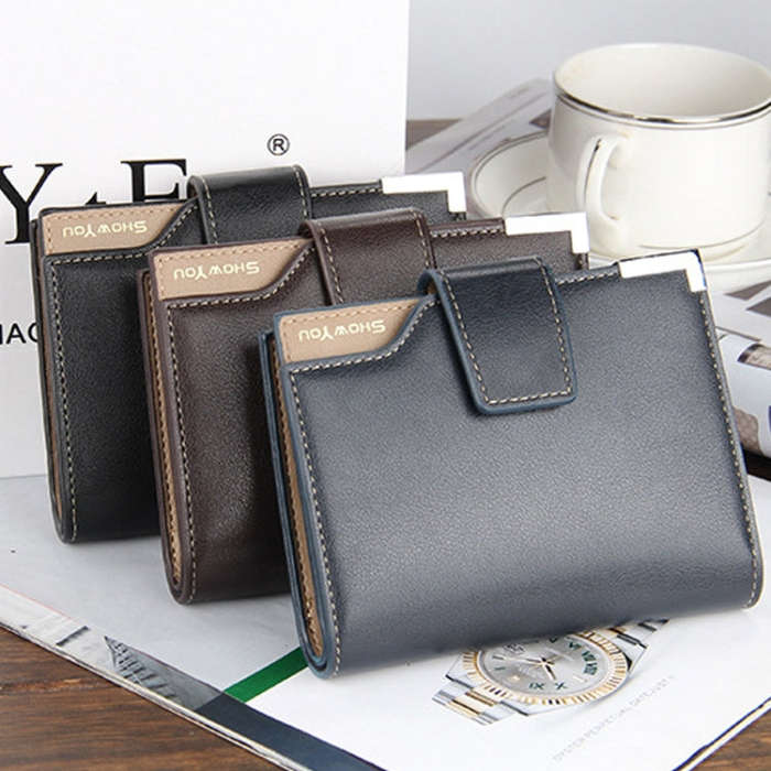 Baellerry Casual Multifunctional Wallet Zipper Buckle Tri-fold Coin Purse For Men, Blue, Brown, B...
