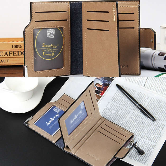 Baellerry Casual Multifunctional Wallet Zipper Buckle Tri-fold Coin Purse For Men, Blue, Brown, B...
