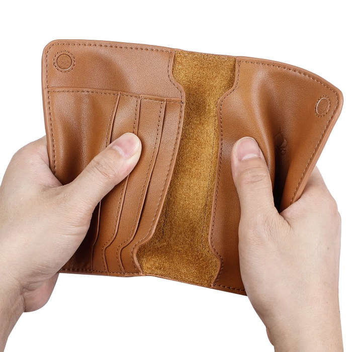 Men Wallet Cowhide Passport Bag Ticket Holder Multifunctional Card Holder, Black, Brown