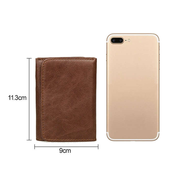 Men Casual Retro RFID Blocking Anti-Scanning Cowhide Leather Short Wallet, Coffee, Chocolate Colo...