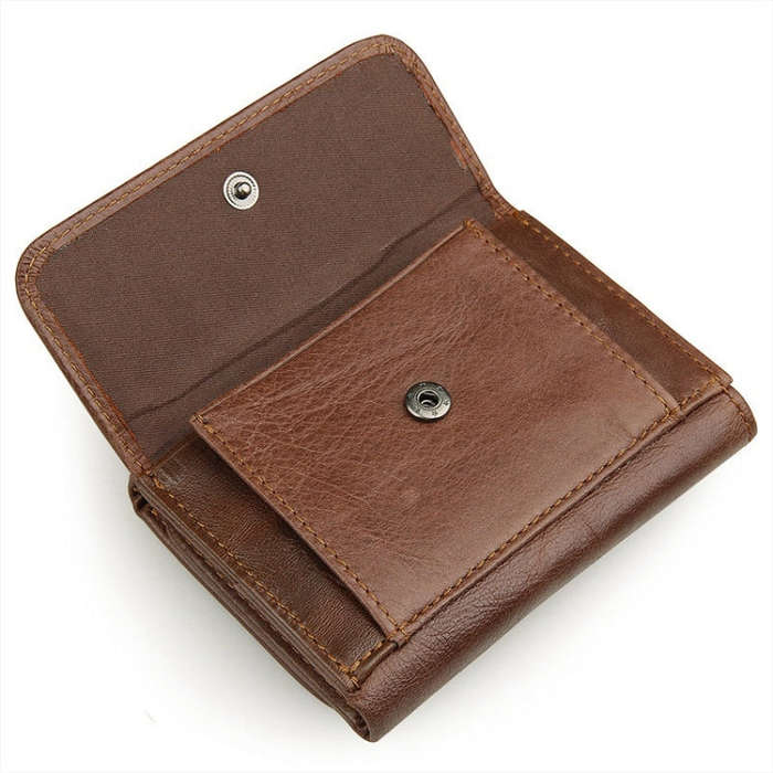 Men Casual Retro RFID Blocking Anti-Scanning Cowhide Leather Short Wallet, Coffee, Chocolate Colo...