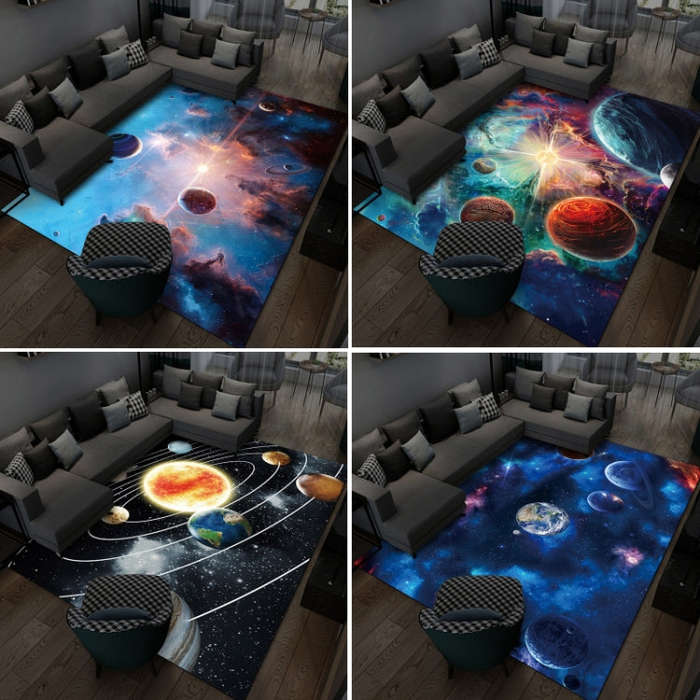 3D Visual Cartoon Cosmic Planet Living Room Carpet, 40x60cm, 50x80cm, 60x90cm