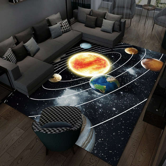 3D Visual Cartoon Cosmic Planet Living Room Carpet, 40x60cm, 50x80cm, 60x90cm