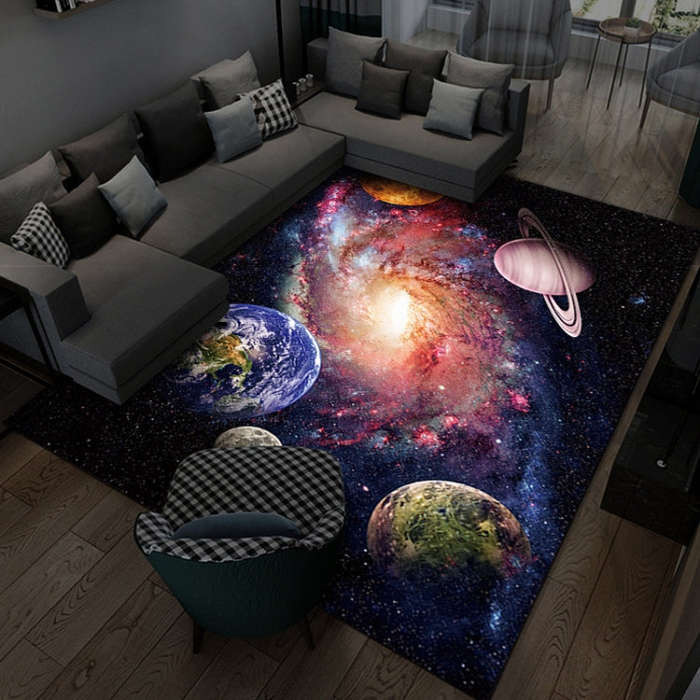 3D Visual Cartoon Cosmic Planet Living Room Carpet, 40x60cm, 50x80cm, 60x90cm