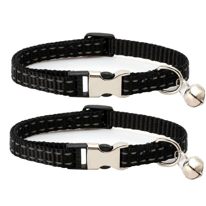 2 PCS Night Reflective Nylon Cat Collar With Bell, No Carving Green, No Carving Sky Blue, No Carv...