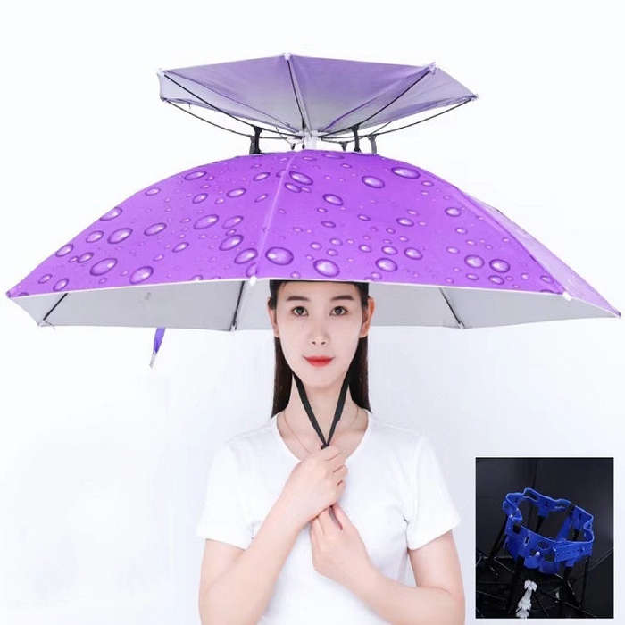 Double-layer Fishing Umbrella Hat Outdoor Sunscreen And Rainproof Folding Umbrella Hat, 95 Blue (...