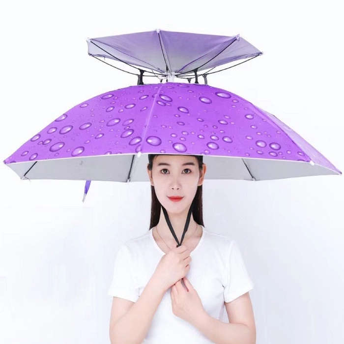Double-layer Fishing Umbrella Hat Outdoor Sunscreen And Rainproof Folding Umbrella Hat, 95 Blue (...