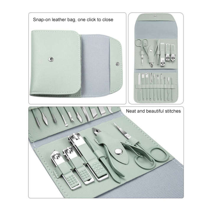 Nail Art Tool Set Nail Clippers Dead Skin Scissors Manicure Tool, 12 In 1 Matcha Green, 12 In 1 C...
