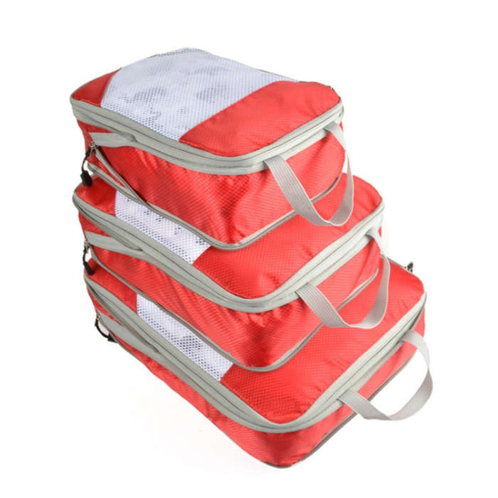3 PCS/Set Travel Waterproof Compression Clothes Storage Bag, Orange With Net, Nevy With Net, Pink...