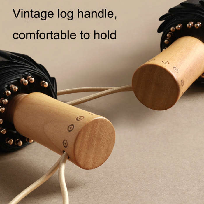 Retro Tri-Fold Wooden Handle 16-Bone Folding Sunscreen Parasol, Yunchun Tree, Sunset Mountains, J...
