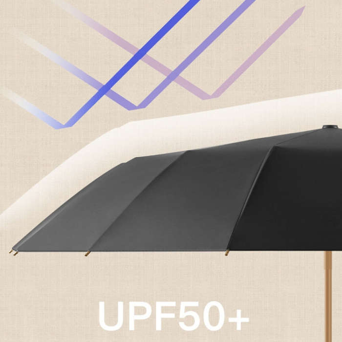 Retro Tri-Fold Wooden Handle 16-Bone Folding Sunscreen Parasol, Yunchun Tree, Sunset Mountains, J...