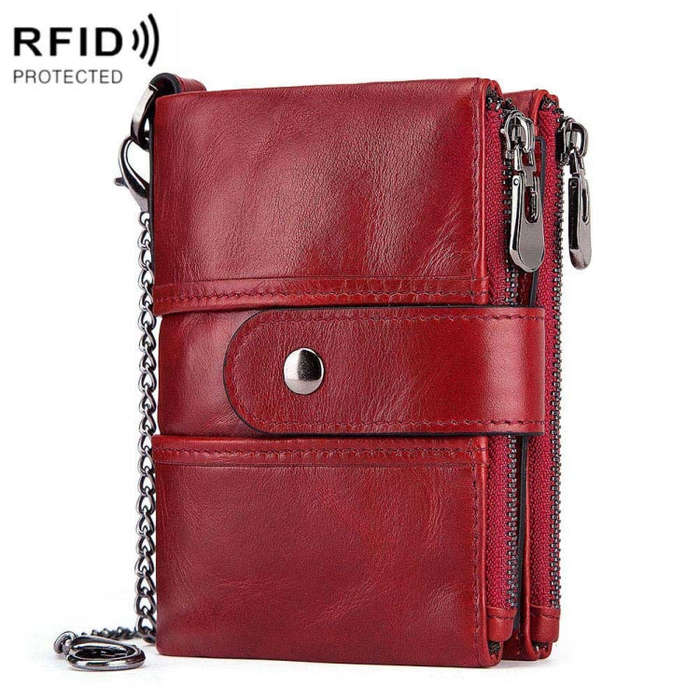 BP804 RFID Anti-Theft Wallet Multi-Function Buckle Zipper Retro Leisure Coin Purse, BP804 Red, BP...