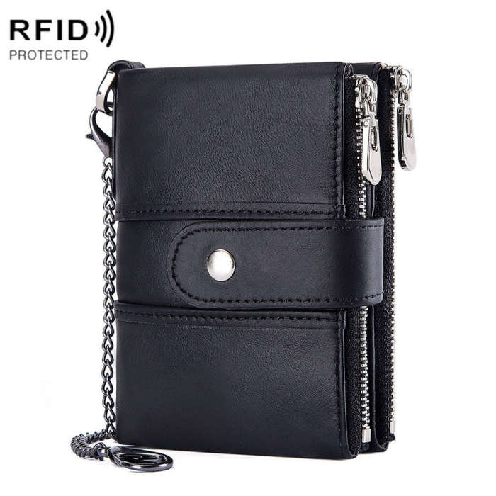 BP804 RFID Anti-Theft Wallet Multi-Function Buckle Zipper Retro Leisure Coin Purse, BP804 Red, BP...