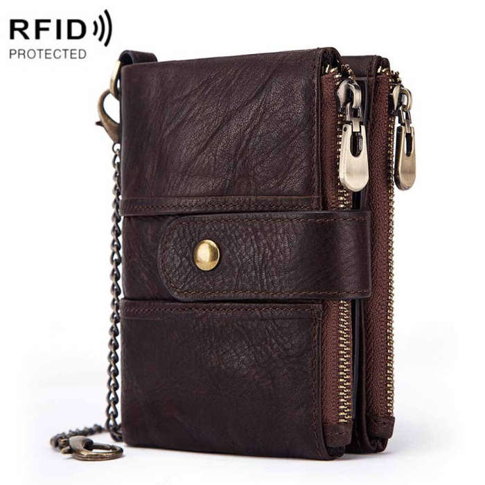 BP804 RFID Anti-Theft Wallet Multi-Function Buckle Zipper Retro Leisure Coin Purse, BP804 Red, BP...