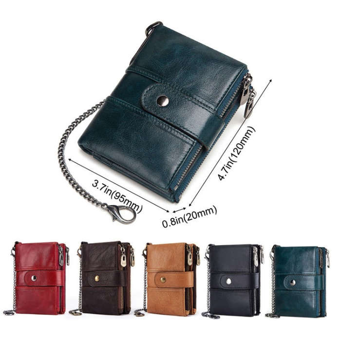 BP804 RFID Anti-Theft Wallet Multi-Function Buckle Zipper Retro Leisure Coin Purse, BP804 Red, BP...