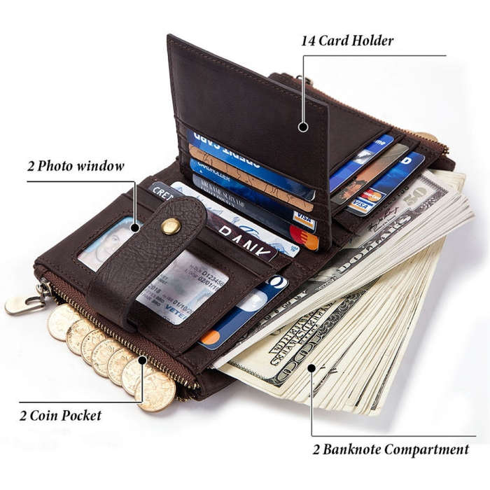 BP804 RFID Anti-Theft Wallet Multi-Function Buckle Zipper Retro Leisure Coin Purse, BP804 Red, BP...
