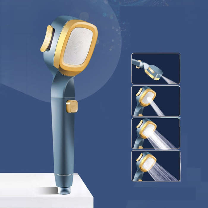 Pressurized Shower Head Four-speed Handheld Shower Set,Style:, Pink Blue, Navy Blue, Electroplati...