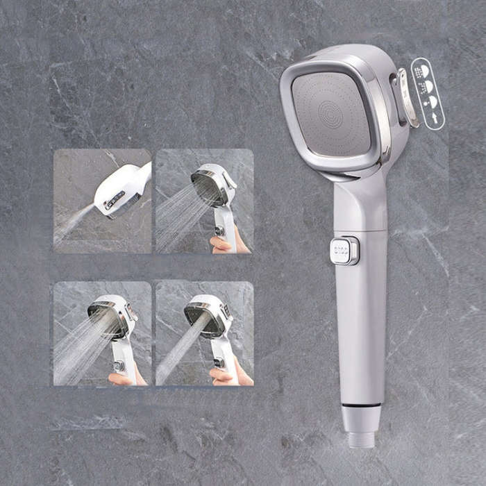 Pressurized Shower Head Four-speed Handheld Shower Set,Style:, Pink Blue, Navy Blue, Electroplati...