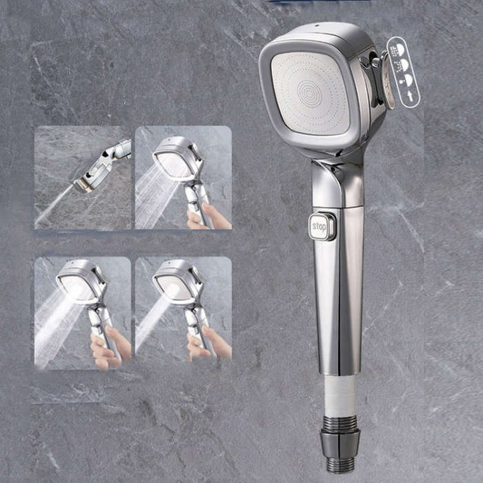 Pressurized Shower Head Four-speed Handheld Shower Set,Style:, Pink Blue, Navy Blue, Electroplati...