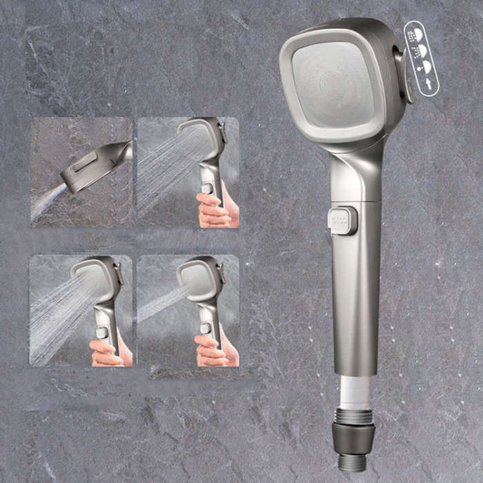 Pressurized Shower Head Four-speed Handheld Shower Set,Style:, Pink Blue, Navy Blue, Electroplati...