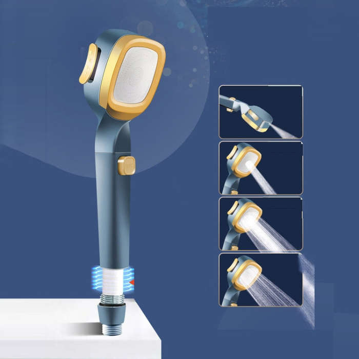 Pressurized Shower Head Four-speed Handheld Shower Set,Style:, Pink Blue, Navy Blue, Electroplati...