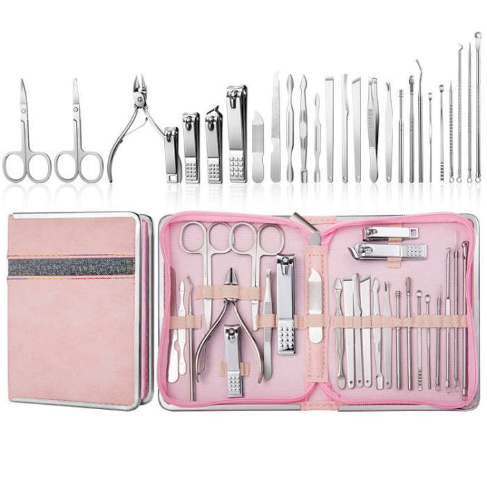 Stainless Steel Nail Clipper Set Beauty Eyebrow Trimmer, Color:, 26 PCS/Set Silver, 6 PCS/Set (Pink)