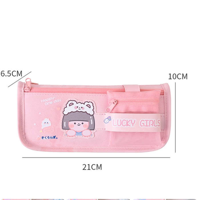 Cartoon Pencil Bag Large-capacity Primary School Stationery Bag With Handle, Light Pink, Deep Pin...