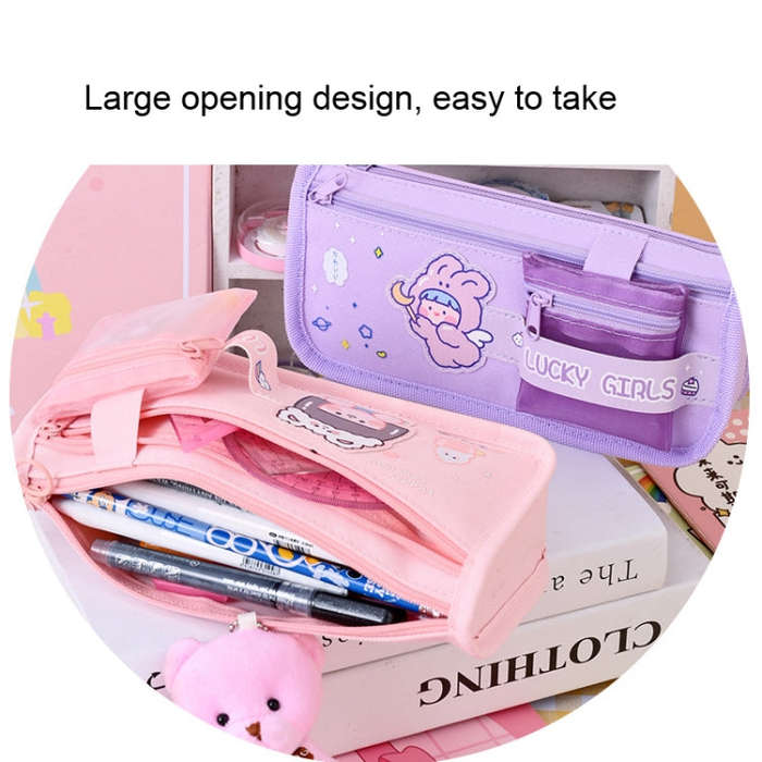 Cartoon Pencil Bag Large-capacity Primary School Stationery Bag With Handle, Light Pink, Deep Pin...