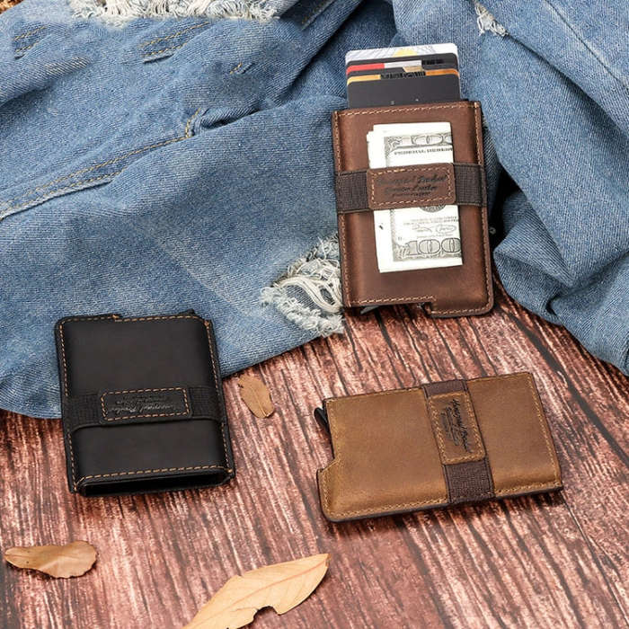 HUMERPAUL BP977 RFID Anti-Theft Card Box Leather Automatic Credit Card Set, BP977 Black, BP977 Da...