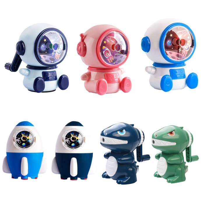 Cartoon Hand-cranked Automatic Pencil Sharpener, Style:, Astronaut (Dark Blue), Astronaut (Light ...
