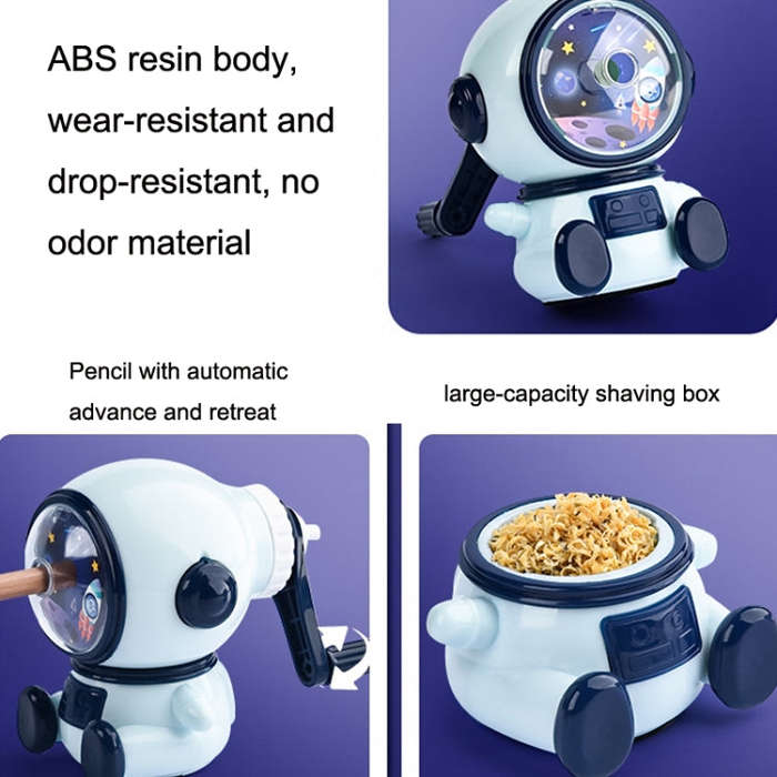 Cartoon Hand-cranked Automatic Pencil Sharpener, Style:, Astronaut (Dark Blue), Astronaut (Light ...