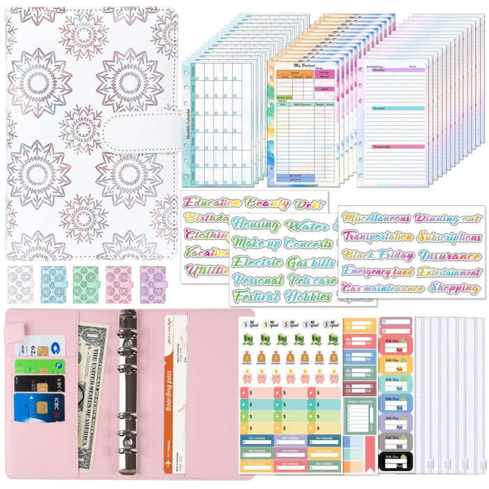 A6 Cash Budget Book Schedule Weekly Plan Monthly Plan Loose-leaf Notepad, White, Pink, Blue, Purp...
