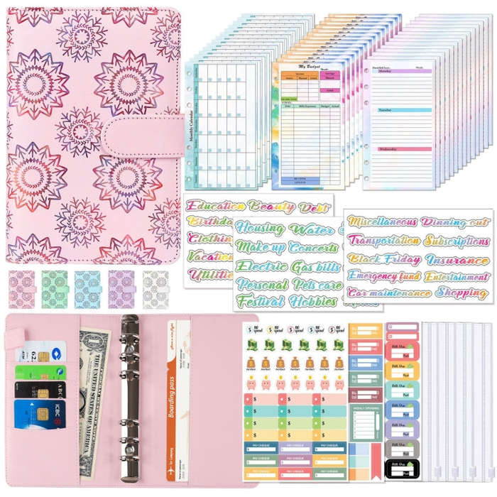 A6 Cash Budget Book Schedule Weekly Plan Monthly Plan Loose-leaf Notepad, White, Pink, Blue, Purp...