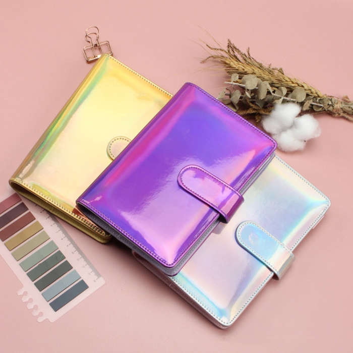Laser Macaron Loose-leaf Notebook A6 Notepad Shell Without Inner Pages, Silver, Pink, Rose Gold, ...