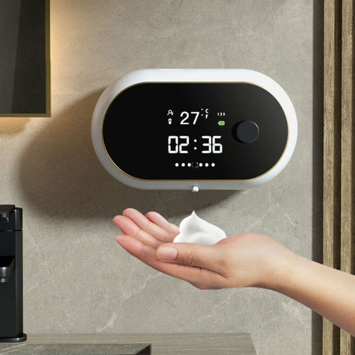W2 Wall-mounted USB Charging  Automatic Foam Soap Dispenser With Time Temperature Display, White,...