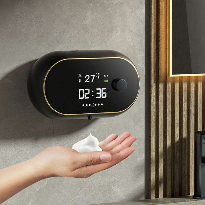 W2 Wall-mounted USB Charging  Automatic Foam Soap Dispenser With Time Temperature Display, White,...