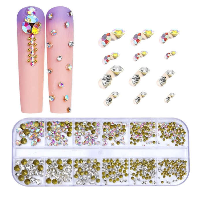 12 Grid Flat Bottom Shaped Nail Rhinestones Nail Decoration, 01, 02, 03, 04, 05, 06, 07, 08, 10, ...
