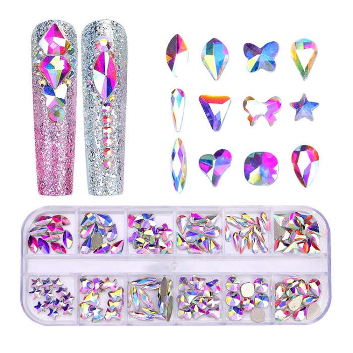 12 Grid Flat Bottom Shaped Nail Rhinestones Nail Decoration, 01, 02, 03, 04, 05, 06, 07, 08, 10, ...