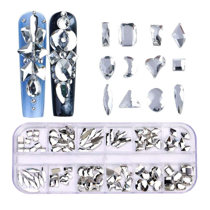 12 Grid Flat Bottom Shaped Nail Rhinestones Nail Decoration, 01, 02, 03, 04, 05, 06, 07, 08, 10, ...