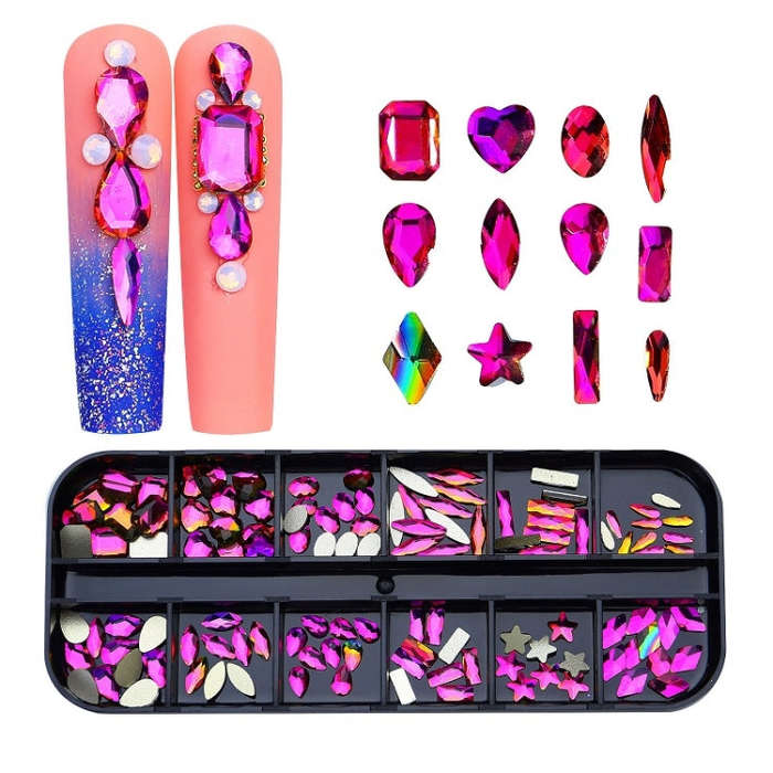 12 Grid Flat Bottom Shaped Nail Rhinestones Nail Decoration, 01, 02, 03, 04, 05, 06, 07, 08, 10, ...
