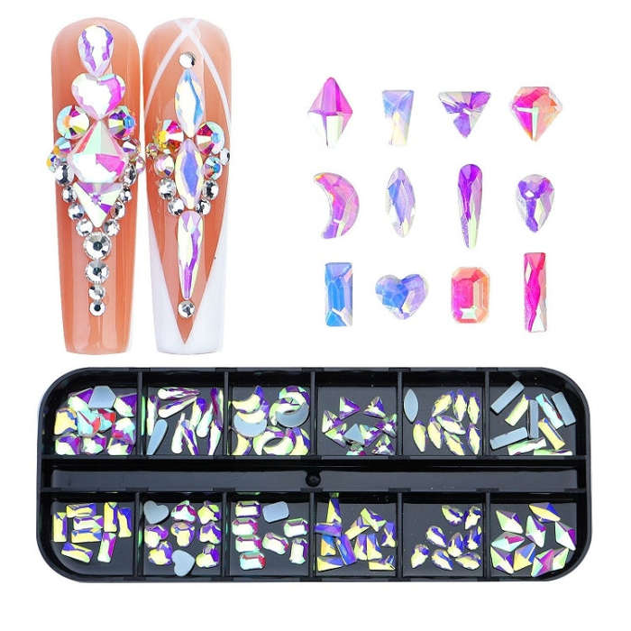 12 Grid Flat Bottom Shaped Nail Rhinestones Nail Decoration, 01, 02, 03, 04, 05, 06, 07, 08, 10, ...