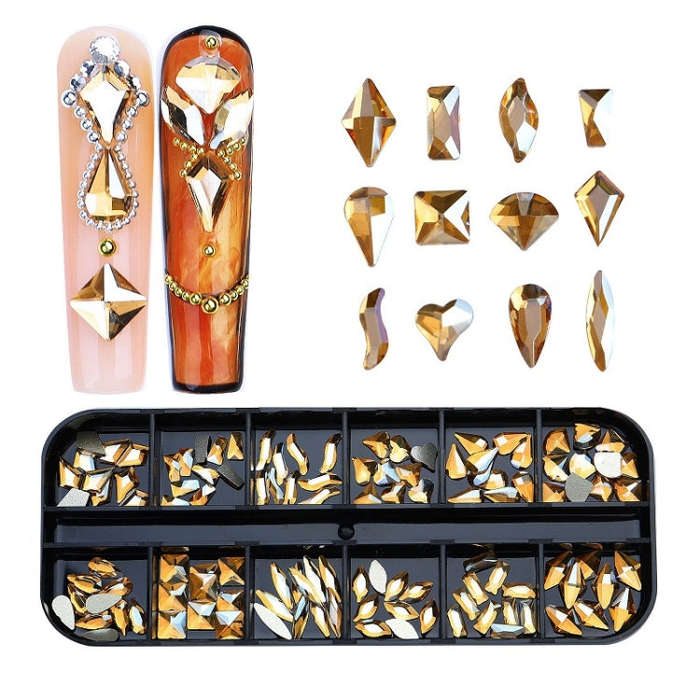 12 Grid Flat Bottom Shaped Nail Rhinestones Nail Decoration, 01, 02, 03, 04, 05, 06, 07, 08, 10, ...