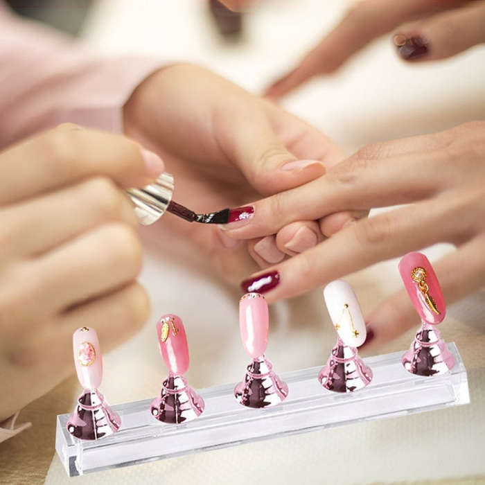 2 PCS Nail Art Chessboard Holder Nail Sheet Acrylic Base Practice Stand, Pink, Gold, Silver
