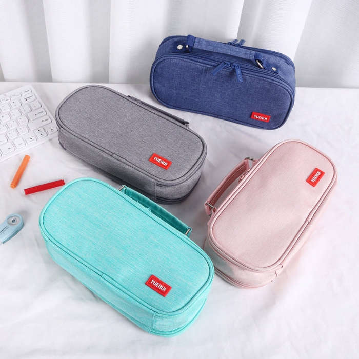 Large Capacity Multi-layer Portable Stationery Bag Canvas Pen Bag, Black, Green, Grey, Pink, Navy...