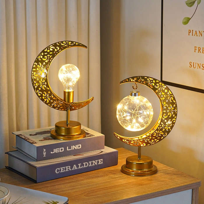 LED Wrought Iron Moon Lamp Decorative Lamp Festival Table Lamp,Style: